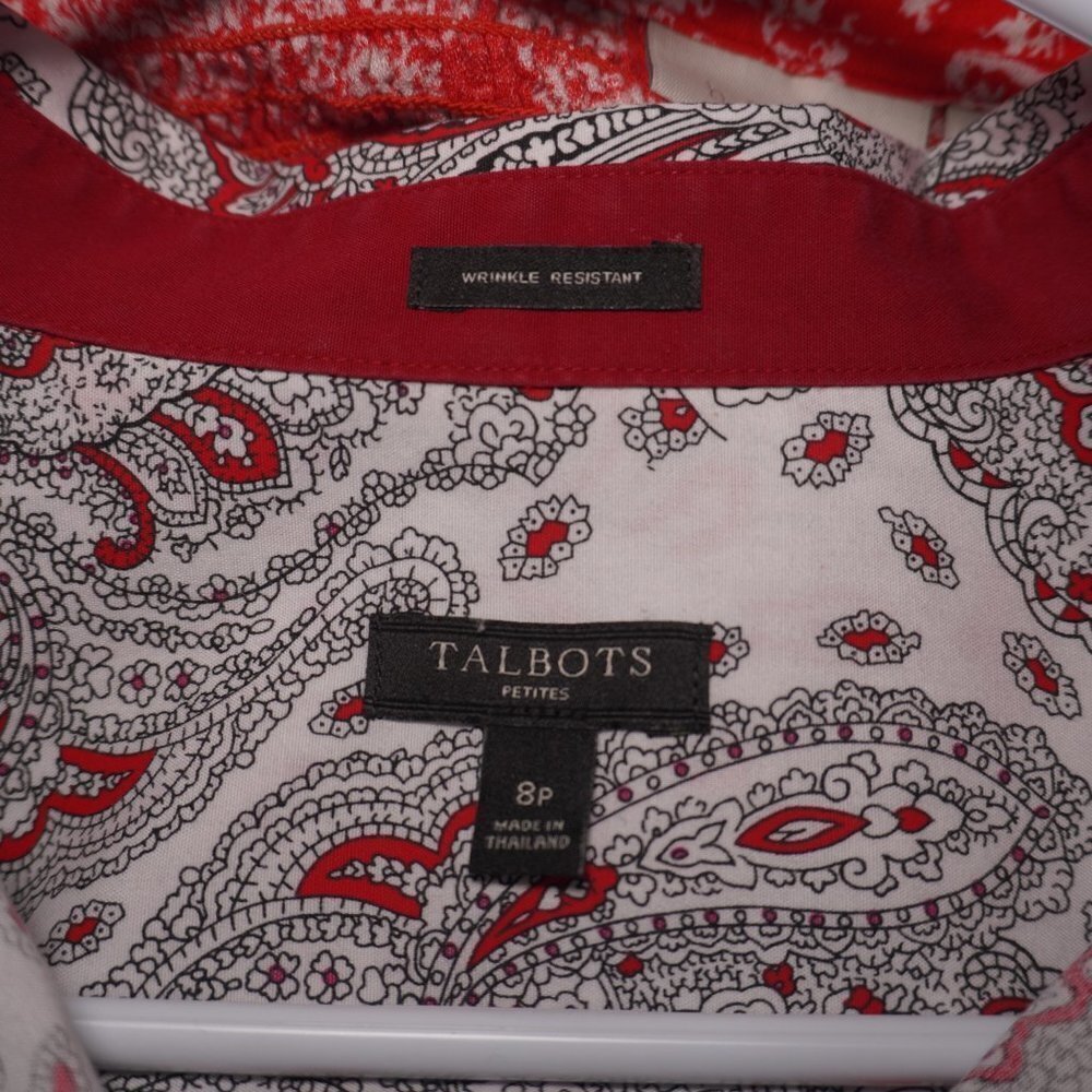 Talbots Womens Button Up Red White Paisley Long Sleeve Wrinkle Resistant Size 8P - Picture 7 of 7